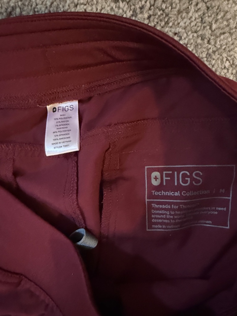 Figs Burgundy Medical Scrub Top and Pants Set - Picture 5 of 7